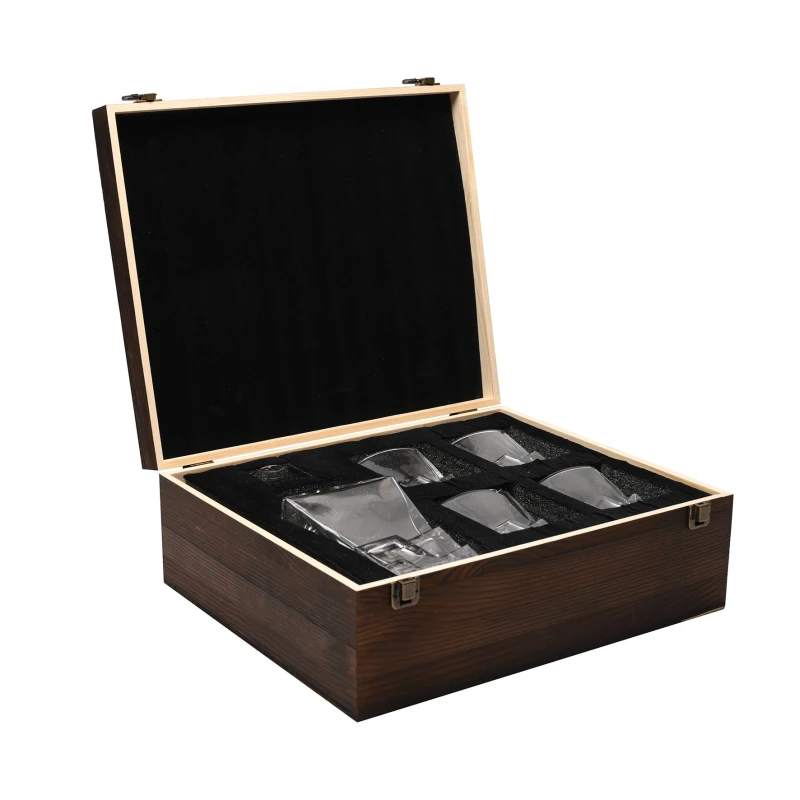 Image of Harvey Makin 4 Whiskey Glasses & Decanter in Wooden Box Multi