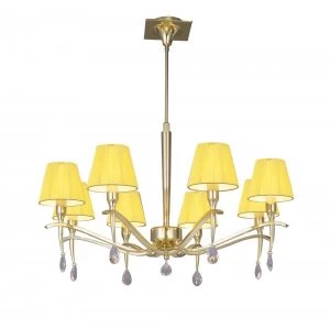 image of Ceiling Pendant Round 8 Light E14, Polished Brass with Amber Cream Shades And Clear Crystal