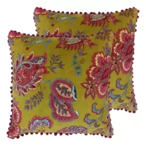 Image of Paoletti Malisa Twin Pack Polyester Filled Cushions Lemon Curry