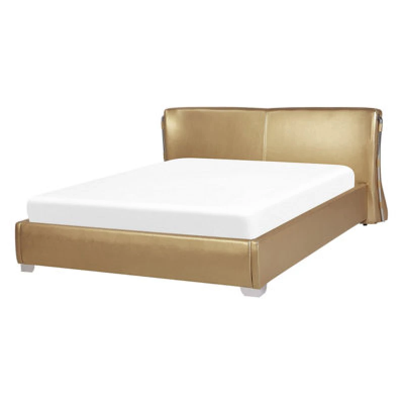 Image of Beliani Bed Leather Paris 140 X 200 Cm (Eu Double) Gold