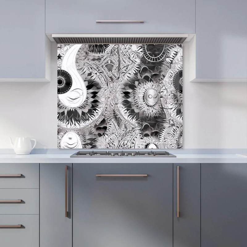 Image of Warren Reed - Designer Abstract Moon & Sun Kitchen Splashback in Grey Size: 600mm x 750mm Grey Unisex 600mm x 750mm
