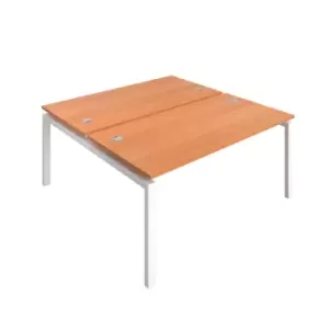 image of Telescopic Sliding 4 Person Bench with Cable Port and White Frame - 1600mm - Beech