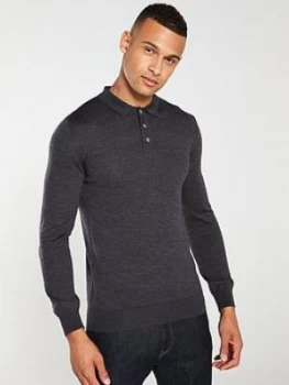 Barbour Merino Long Sleeved Polo Shirt - Charcoal