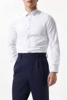 Image of Mens White Slim Fit Long Sleeve Checked Collar Shirt