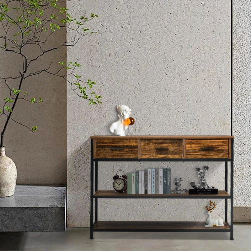 Image of Kabinet UK Vintage Console Table with Drawers and Shelves Dark Brown unisex One size