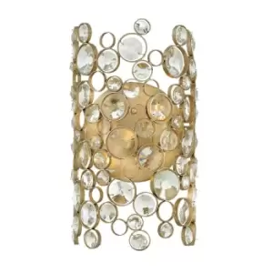 image of Wall Light Connected Circles Faceted Crystals Metal Ring Silver Leaf LED E14 60W