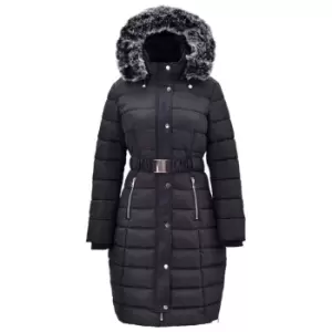 Image of Golddigga Long Belted Jacket Womens - Black