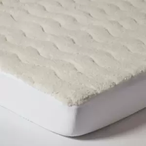 Image of HOMESCAPES Luxury Thick Fleece Mattress Topper, Euro 160 x 200cm - White