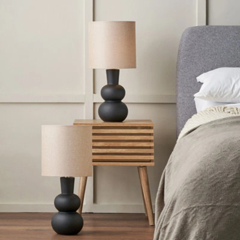 Image of Pacific Lifestyle Set Of 2 Aaliyah Black Curved Bottle Ceramic Table Lamp