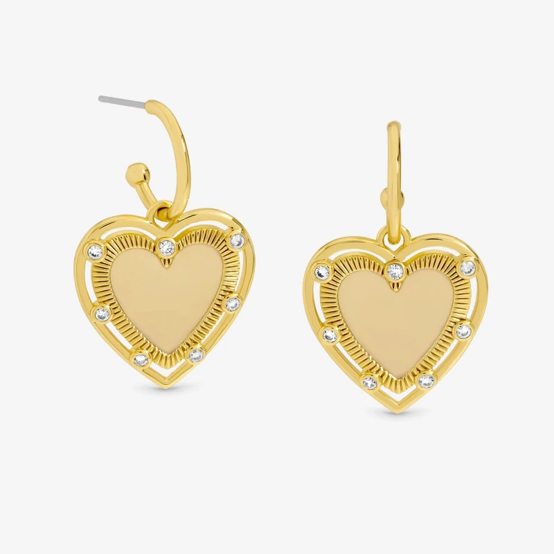 Image of Inicio 14K Gold Plated Textured Heart Charm Hoop Earrings Hoop Earrings One Size Gold 71614410000