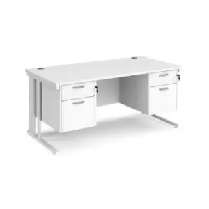 image of Office Desk Rectangular Desk 1600mm With Double Pedestal White Top With White Frame 800mm Depth Maestro 25 MCM16P22WHWH