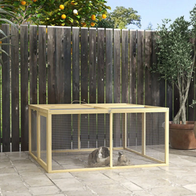 Image of Pawhut Rabbit Hutch, Folding Wooden Rabbit Run With Openable Top, Natural