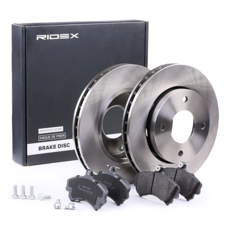 Image of RIDEX 3405B0055 Brake disc and pads set Front Axle, Brake Disc Type: Vented Brake Set,disc brakes (3405)