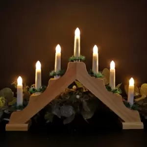 image of 29cm Snow White Christmas Candlebridge with 7 Bulbs Light Wood Mains Operated