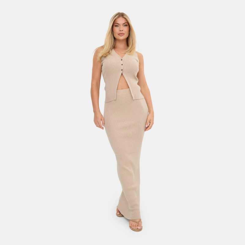 Image of I Saw It First Knitted Top and Maxi Skirt Set Stone female 8 (XS)