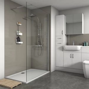 Image of Splashwall Gloss Coffee Tile effect 2 sided Shower Panel kit (L)1200mm (W)2420mm (T)3mm
