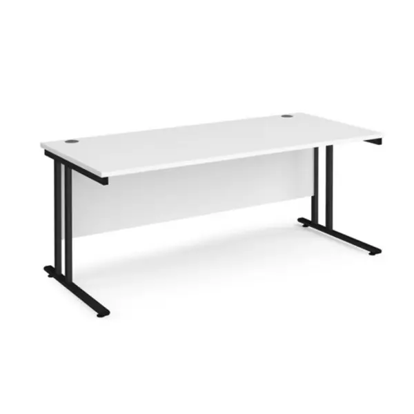 image of Office Desk 1800mm Rectangular Desk With Cantilever Leg White Tops With Black Frames Maestro 25