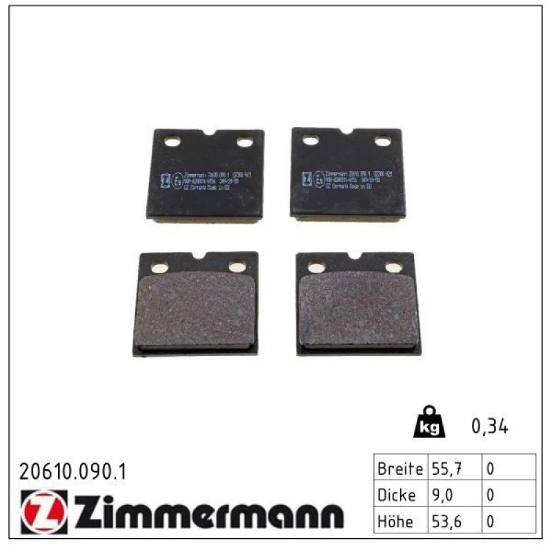 Image of ZIMMERMANN Brake Pad Set, disc parking brake ZIMMERMANN 20610.090.1
