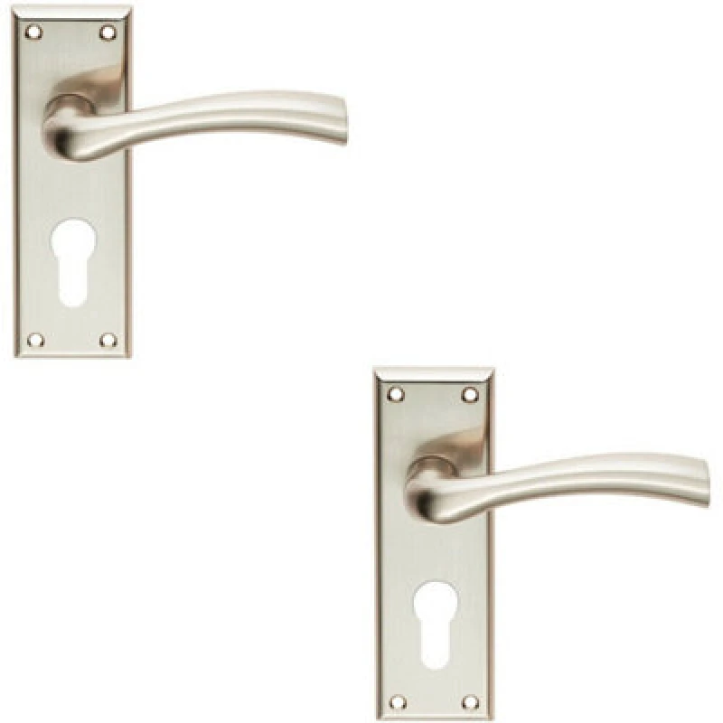 Image of Loops 2x Chunky Curved Tapered Handle on Euro Lock Backplate 150 x 50mm Satin Nickel Metallics