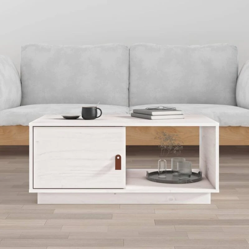 Image of Vidaxl Coffee Table White 80X50X35.5cm Solid Wood Pine, White 818261