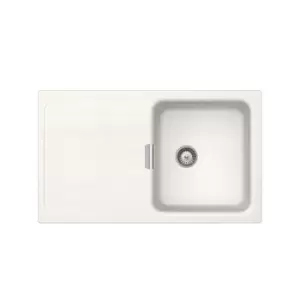 Image of Single Bowl Inset White Granite Kitchen Sink with Reversible Drainer - Rangemaster Schock Waterfall