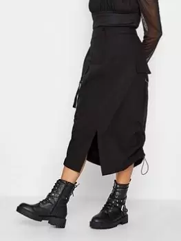 Image of PixieGirl Petite Cargo Ruched Midi Skirt, Black, Size 12, Women
