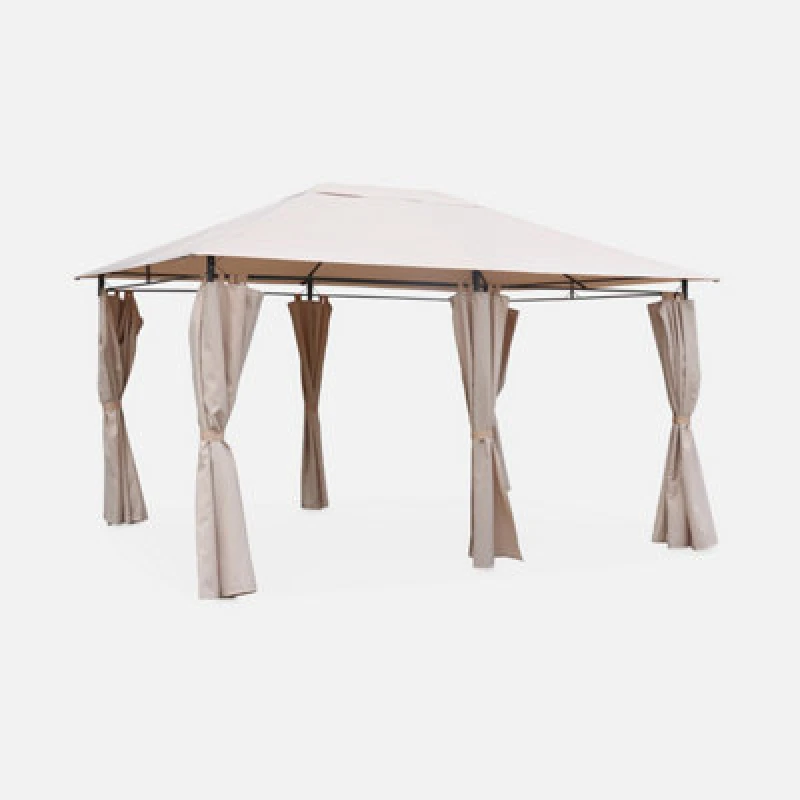 Image of Sweeek - Heavy Duty 3X4M Gazebo With Curtains Divio Beige 367X267X262 Cm