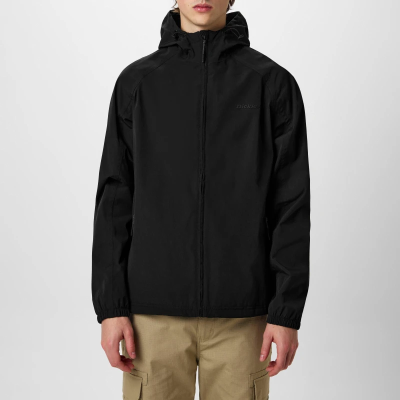 Image of Dickies Mens Ronan Water Resistant Hooded Long Sleeve Rain Anorak Black male X Large