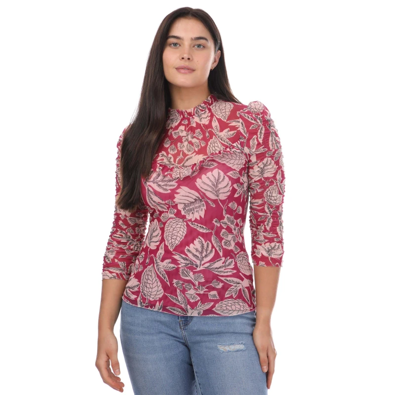 Image of Ted Baker Izabelo Printed Mesh Top with Frills - Pink Pink 8