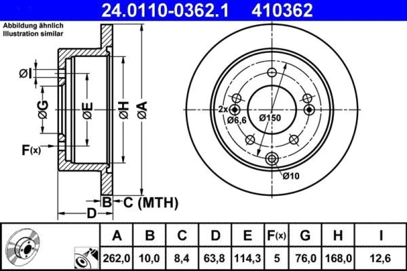 Image of ATE 24.0110-0362.1 Brake disc solid, Coated Brake Disc (82)