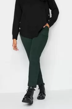 Image of Petite Check Print Slim Leg Trousers