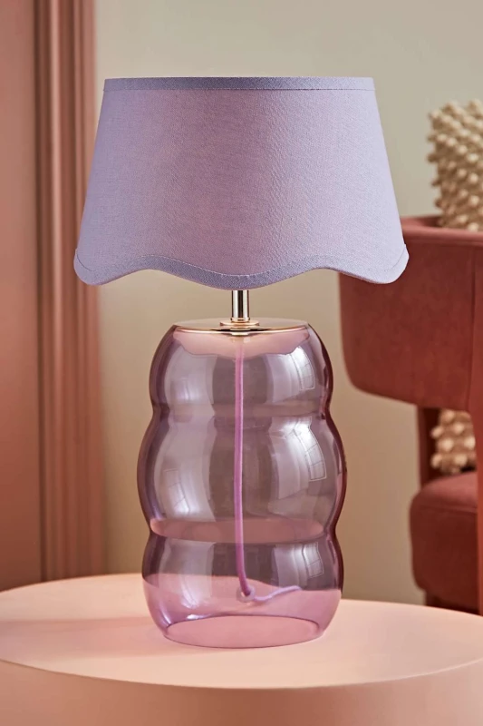 Image of ValueLights Lolly Lilac Glass Bubble Table Lamp with Lilac Scallop Shade Lilac Unisex