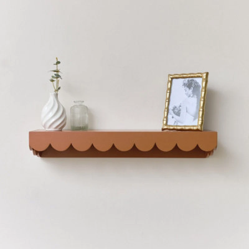 Image of Melody Maison Rust Scalloped Wall Storage Shelf - 61cm Dark Brown