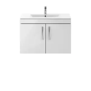 image of Nuie Athena 800 Wall Hung 2-door Vanity & Minimalist Basin - Gloss Grey Mist