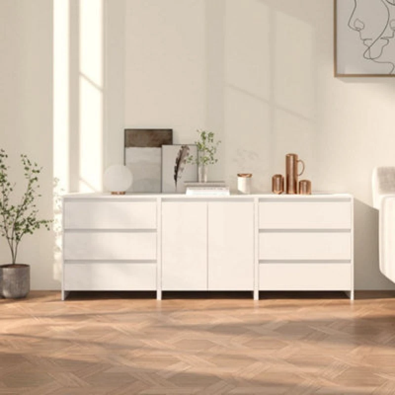 Image of VIDAXL 3 Piece Sideboard White Engineered Wood Vidaxl 8720286903636