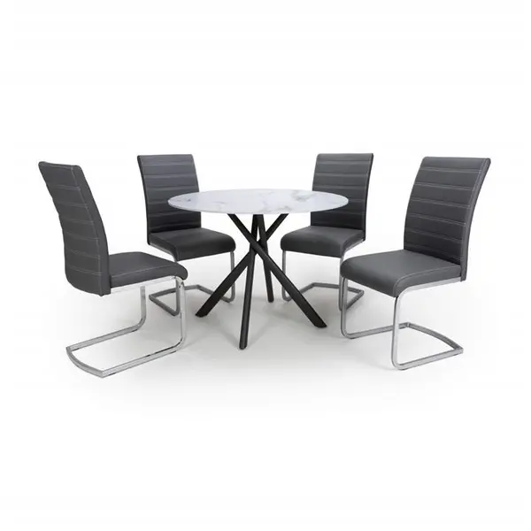 Image of Shankar Avesta White & 4 Callisto Grey Dining Set - White M