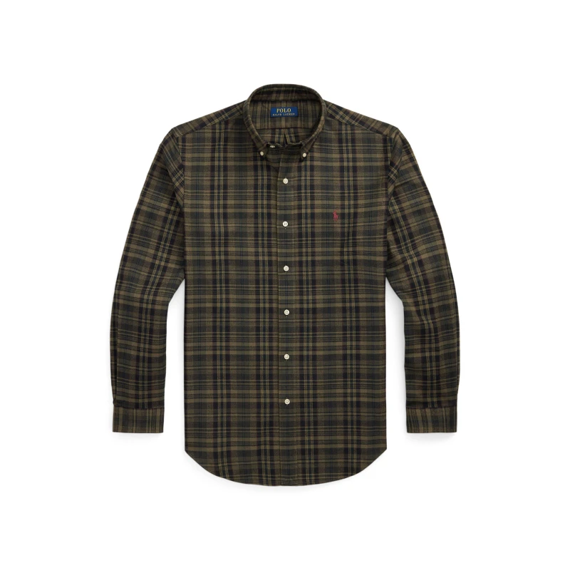 Image of Polo Ralph Lauren Check Twill Long Sleeve Shirt Olv Khaki Multi male S