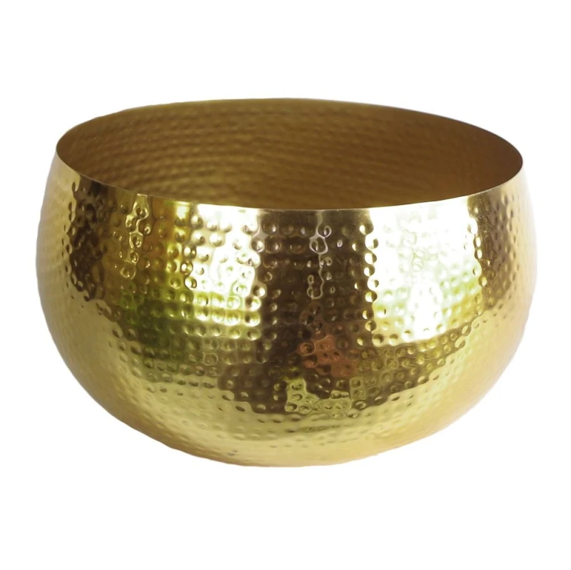 Image of Unbranded XL Metal Bowl Planter 32 x 20cm Hammered Gold Colour Straight Edge