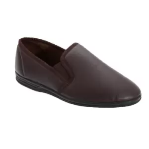 Image of Zedzzz Mens Ivor Grain Upper Twin Gusset Slippers (7 UK) (Brown)
