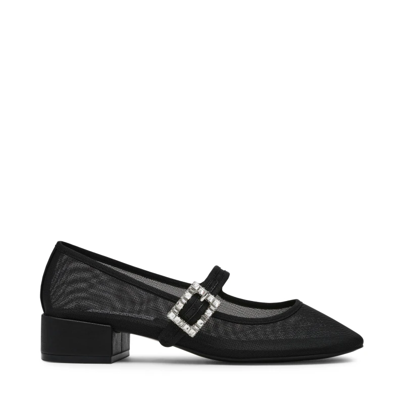 Image of Steve Madden Womens Champaign Block Heel Court Shoes Black Mesh female 3 (36)