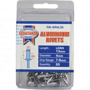 image of Faithfull Aluminium Pop Rivets 4mm 12mm Pack of 50