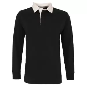 image of Asquith & Fox Mens Classic Fit Long Sleeve Vintage Rugby Shirt (S) (Black)