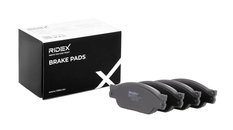 Image of RIDEX 402B0516 Brake pad set Front Axle, with acoustic wear warning, without accessories, without anti-squeak plate Brake Pad Set,disc brake (402)