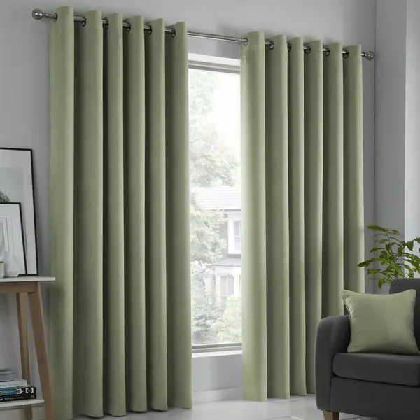 Image of Fusion Fusion - Strata Woven Eyelet Lined Curtains, Green, 66 x 90" SR5GN66906UPU