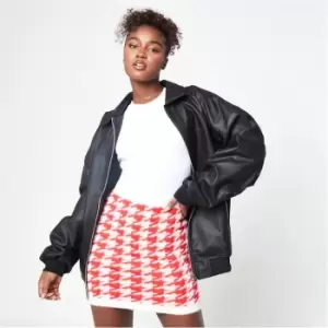 image of Missguided Houndstooth Knit Mini Skirt - Red