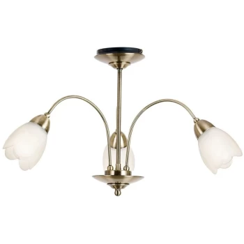 image of Endon Petal - 3 Light Semi Flush Multi Arm Ceiling Light Antique Brass, Opal Glass, E14