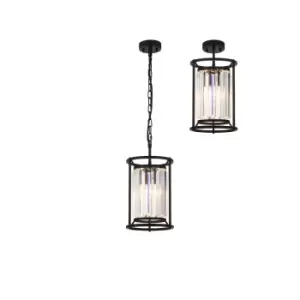 Image of Guilford Ceiling Pendant, E27, Satin Black, Clear