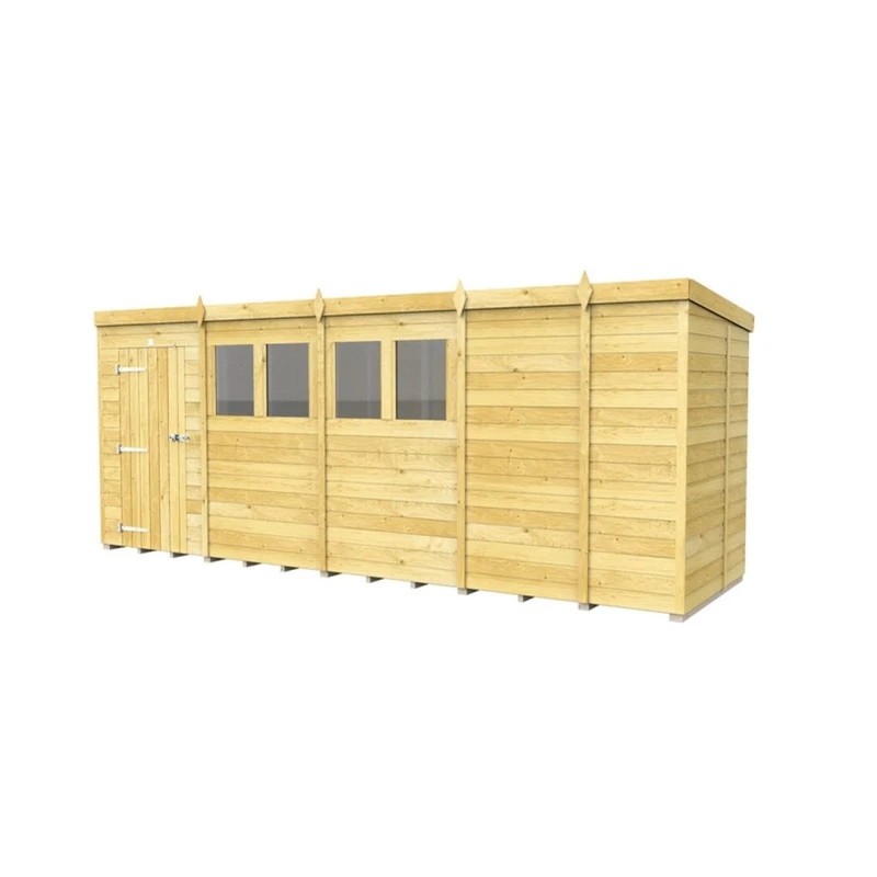Image of Buttercup Farm 17 x 5 Feet Pent Shed - Single Door W/ Windows - L147 x W492 x H201cm in Brown Brown Unisex