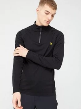 Image of Lyle & Scott Golf Performance Golf Seamless Midlayer - Black, True Black Marl, Size S, Men