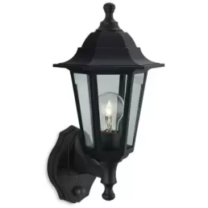 Image of Firstlightlighting - Firstlight Malmo - 1 Light Outdoor Wall Lantern - Uplight With Pir Black Resin IP44, E27